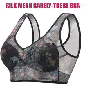 BRA BARELY-THERE Silk mesh black floral Cooling Comfort Bra size XL NWT